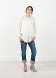 Floral Front Peasant Blouse in White